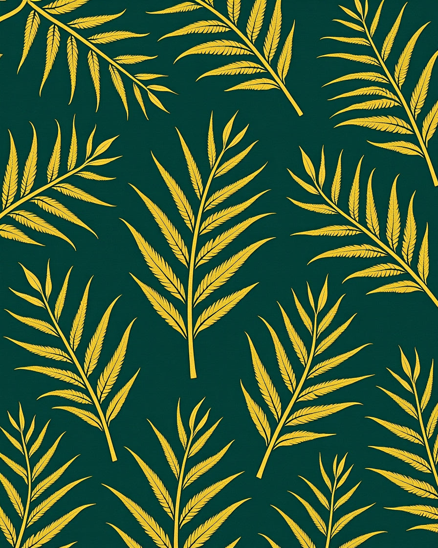 Gold Palm Leaf Patterned Rug