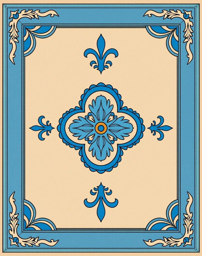 Blue Floral Medallion Border Design Rug