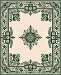 Ornate Dark Green Floral Bordered Rug