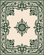 Ornate Dark Green Floral Bordered Rug