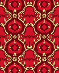 Red Yellow Ornate Scrollwork Pattern Rug