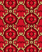 Red Yellow Ornate Scrollwork Pattern Rug