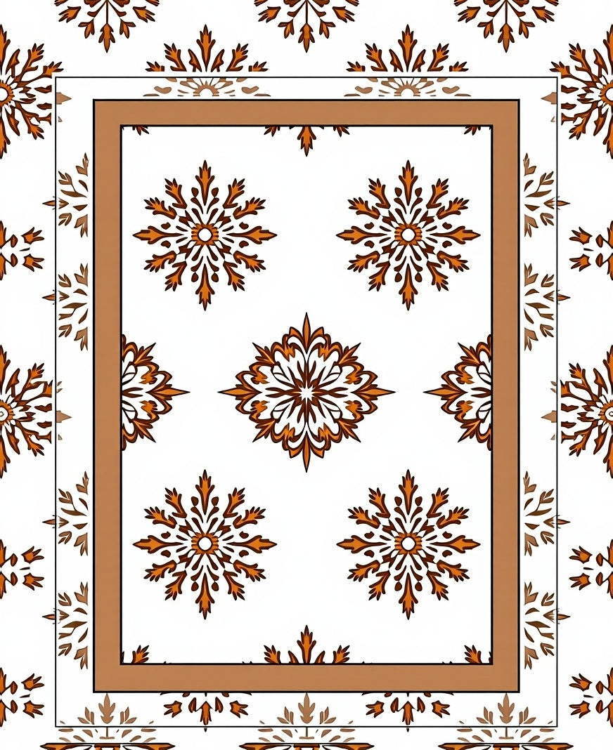 Rustic Floral Medallion Bordered Rug
