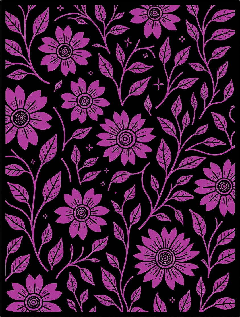 Floral Vines Pattern With Purple Flowers Rug