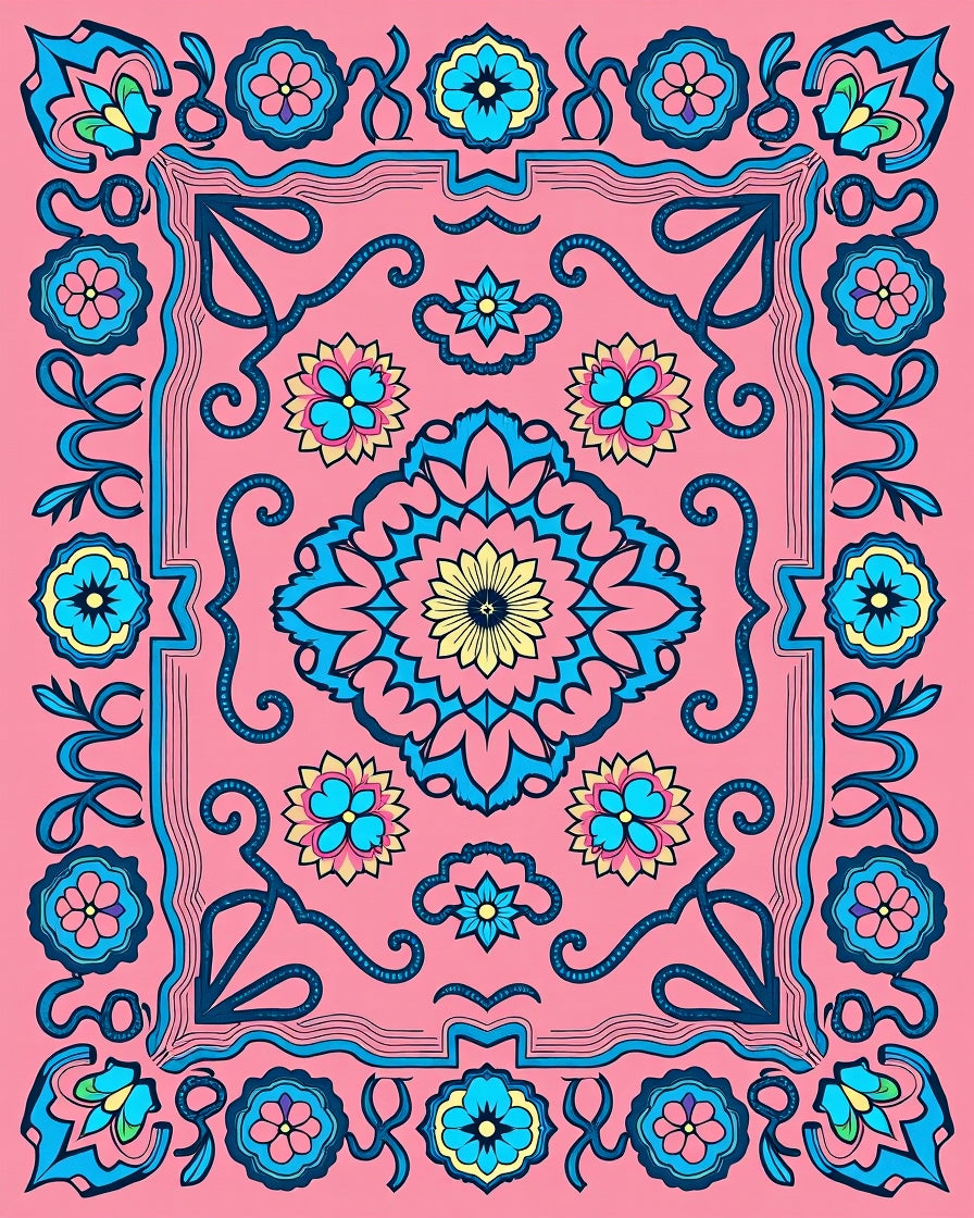 Bright Floral Garden Medallion Rug