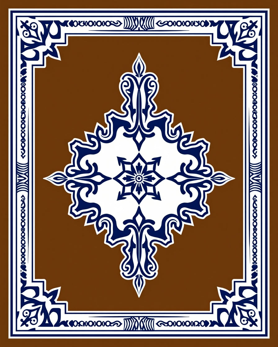 Brown With Blue Ornate Floral Design Rug