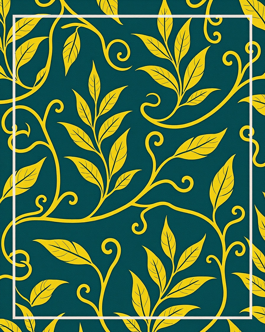 Yellow Vine Pattern On Teal Background Rug