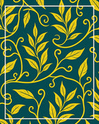 Yellow Vine Pattern On Teal Background Rug