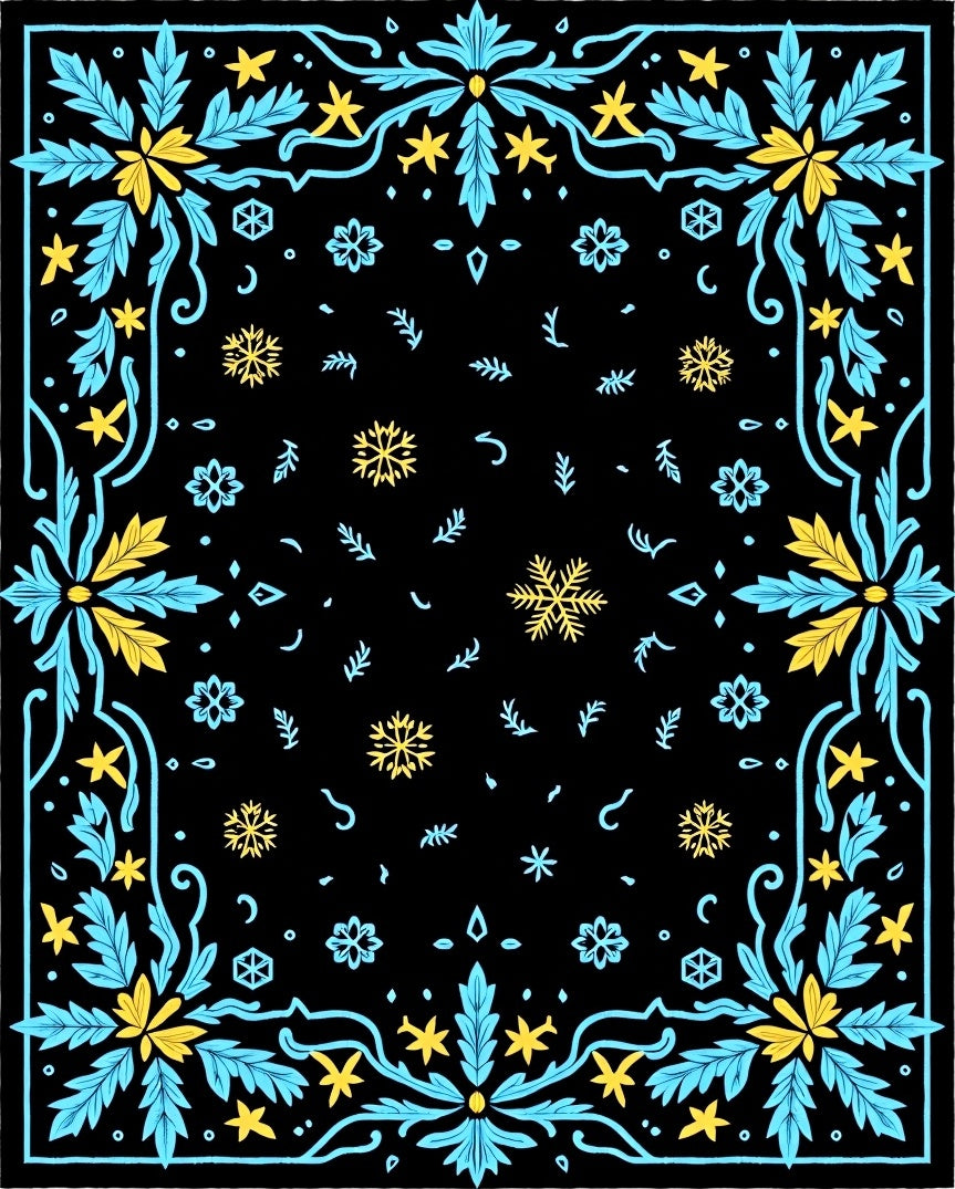 Midnight Blue Yellow Snowflake Garland Rug