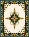 Ornate Gold Teal Floral Border Design Rug
