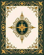 Ornate Gold Teal Floral Border Design Rug