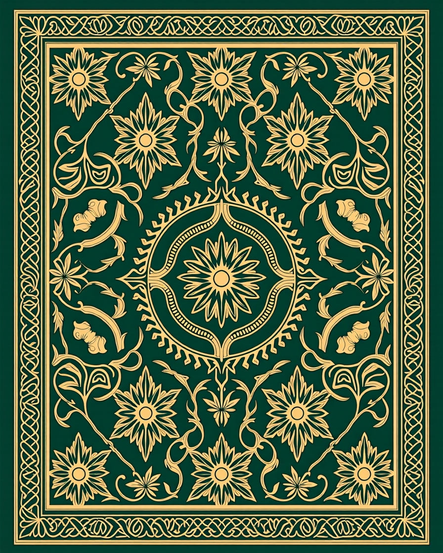 Ornate Floral Medallion Emerald Pattern Rug