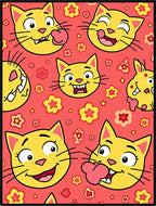 Whimsical Yellow Cat Floral Pattern Design Rug