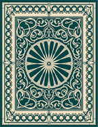 Ornate Floral Centerpiece Detailed Border Rug