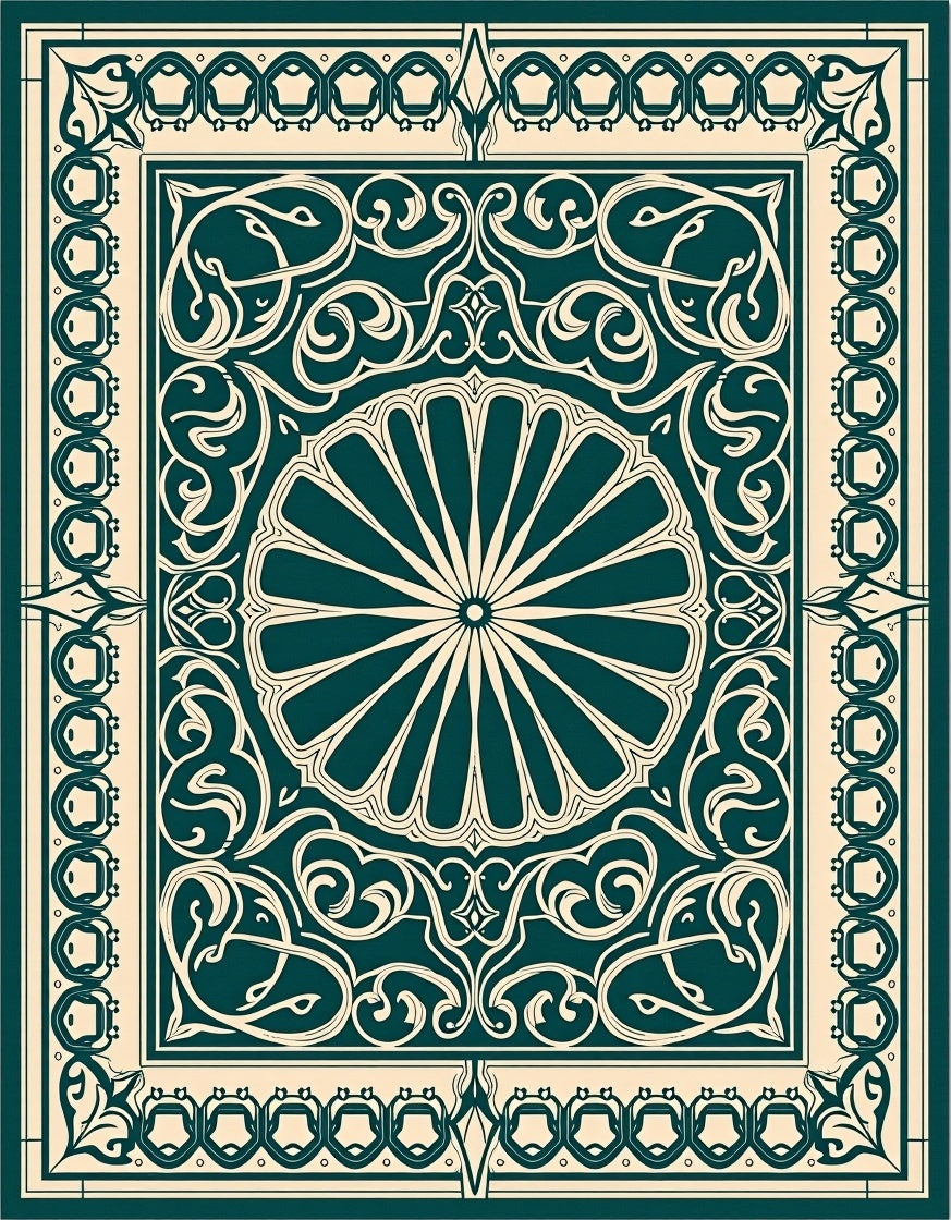 Ornate Floral Centerpiece Detailed Border Rug