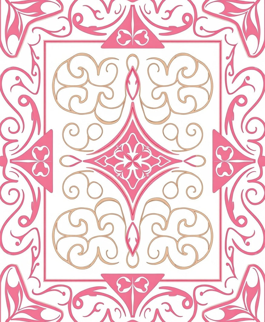 Pink and Gold Ornate Floral Tile Design Rug