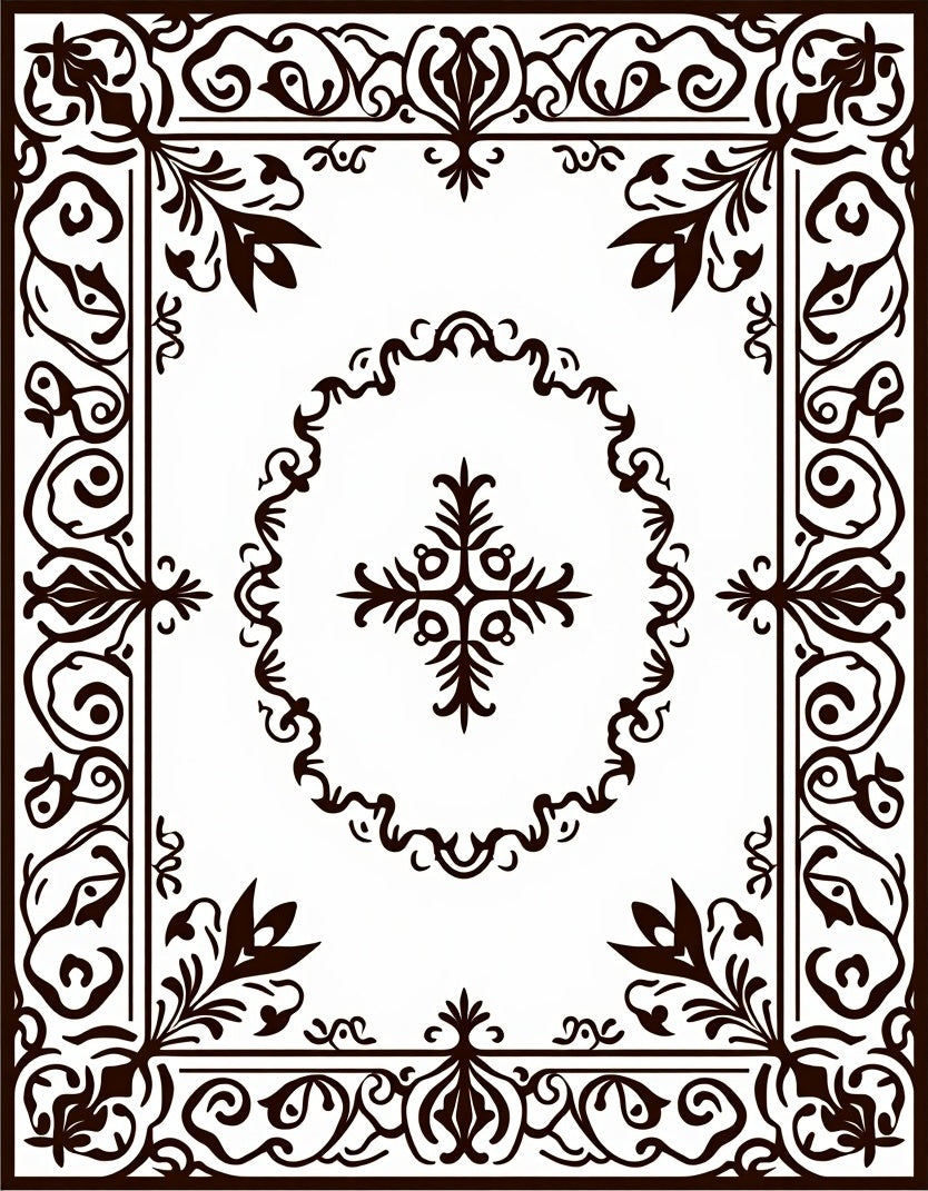 Intricate Floral Border Pattern Rug