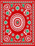 Vibrant Red Geometric Starburst Medallion Rug