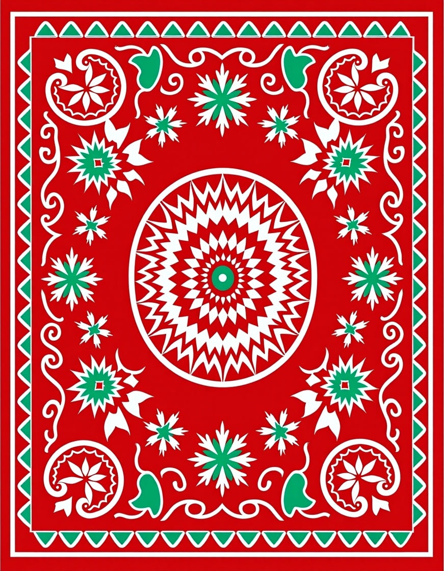 Vibrant Red Geometric Starburst Medallion Rug