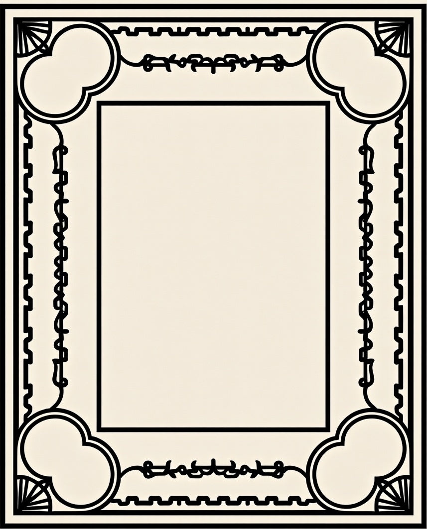 Art Deco Black Ivory Geometric Floral Rug