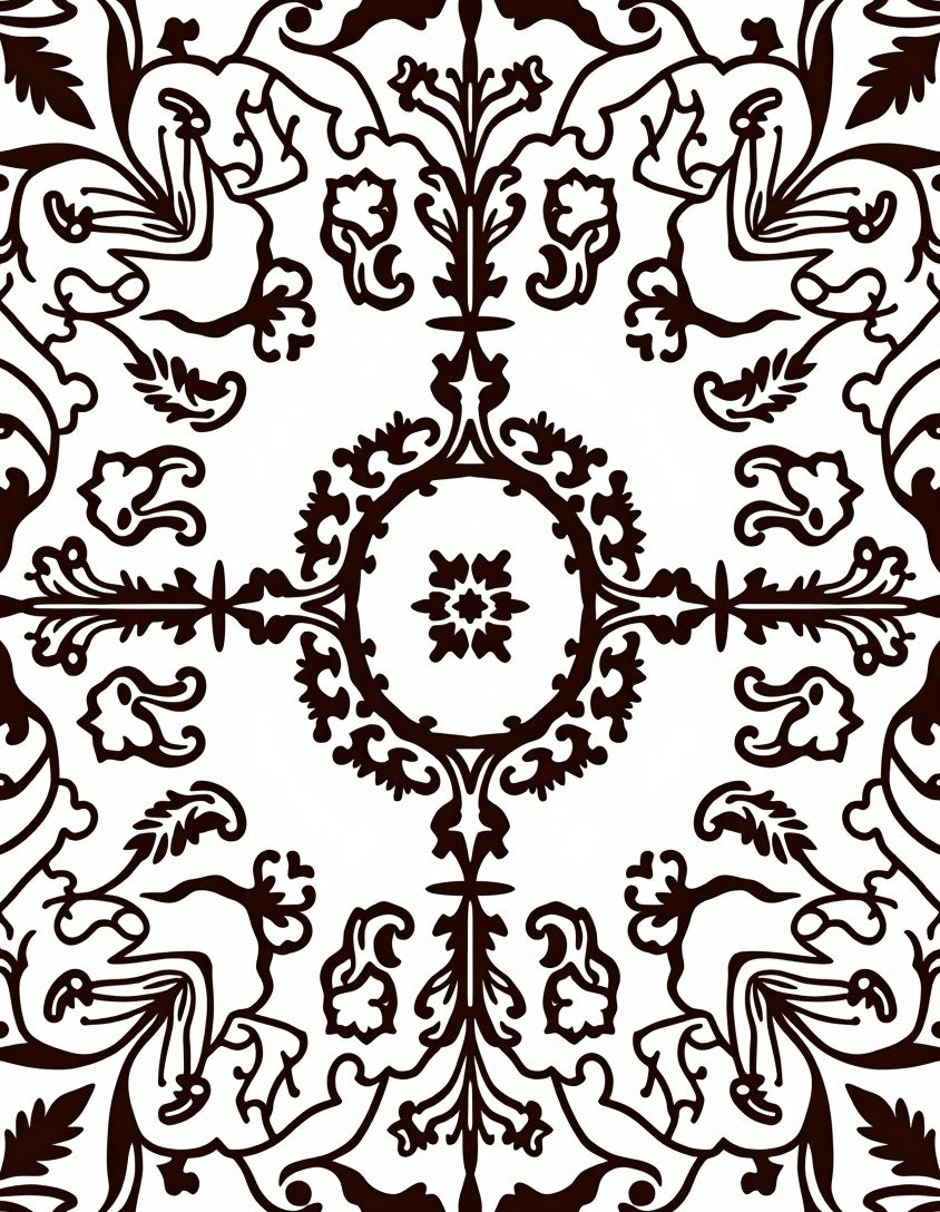 Ornate Floral Scroll Pattern Rug