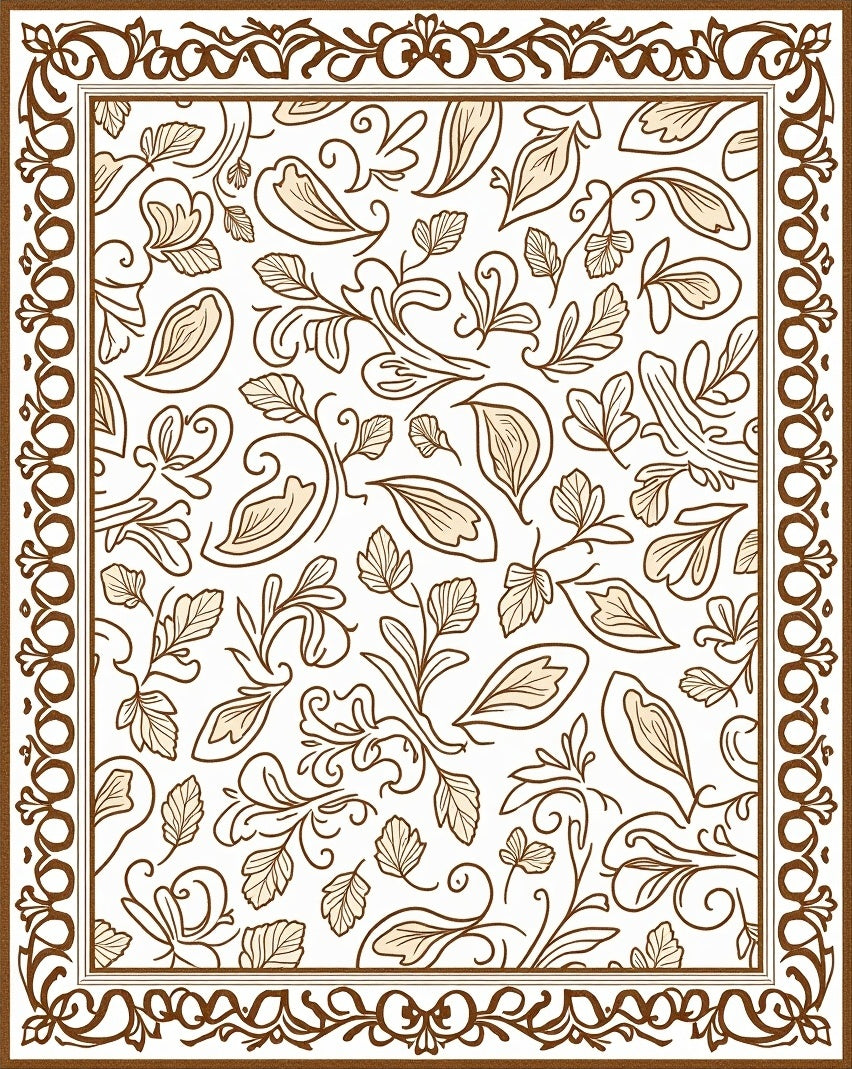 Brown Floral Swirl Patterned Rug