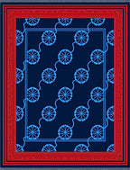 Red Blue Floral Stripe Pattern Rug