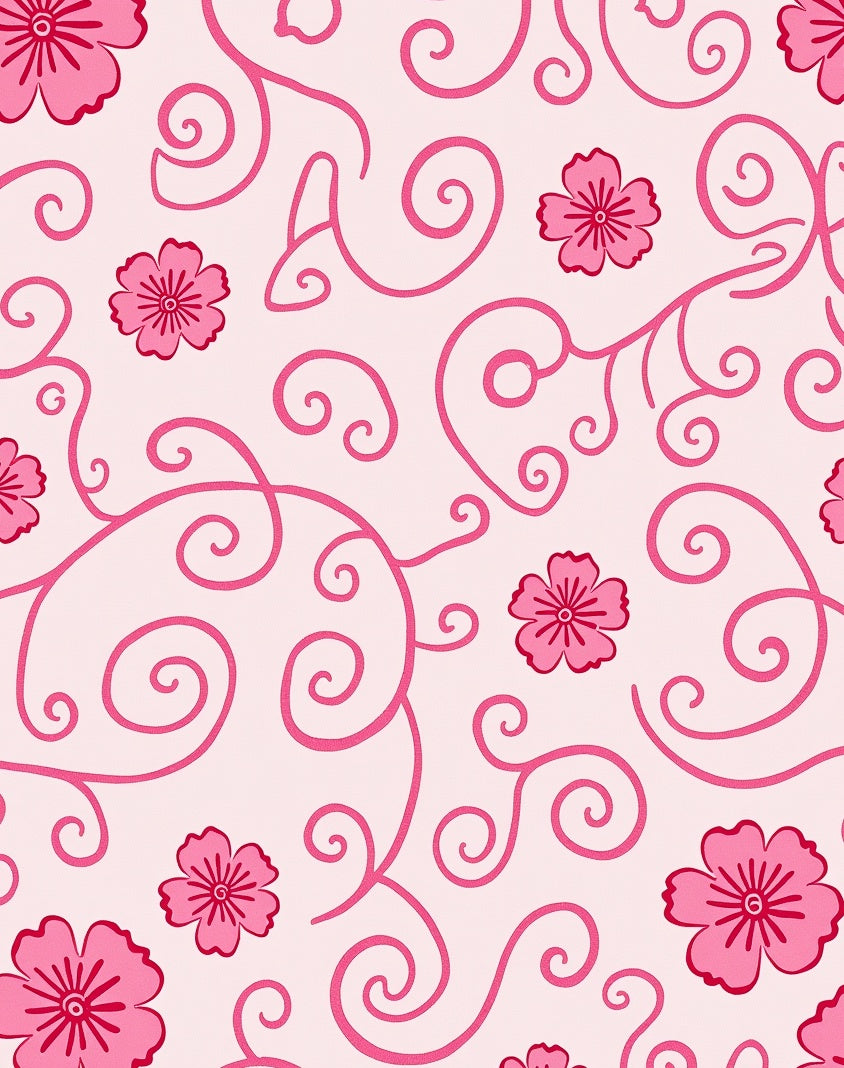 Pink Swirl Floral Pattern Rug