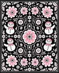 Pink Snowman Floral Black Art Rug