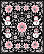 Pink Snowman Floral Black Art Rug
