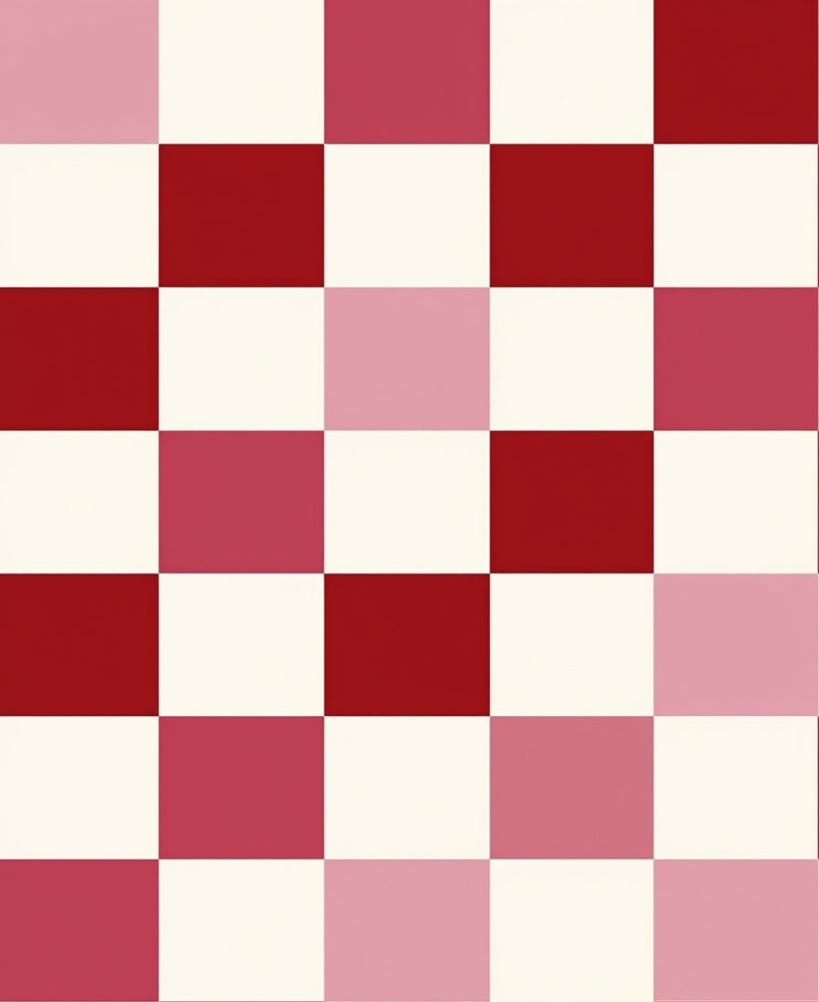Checkerboard Red Pink White Pattern Rug