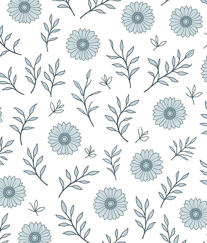 Light Blue Floral Leaf Pattern Rug