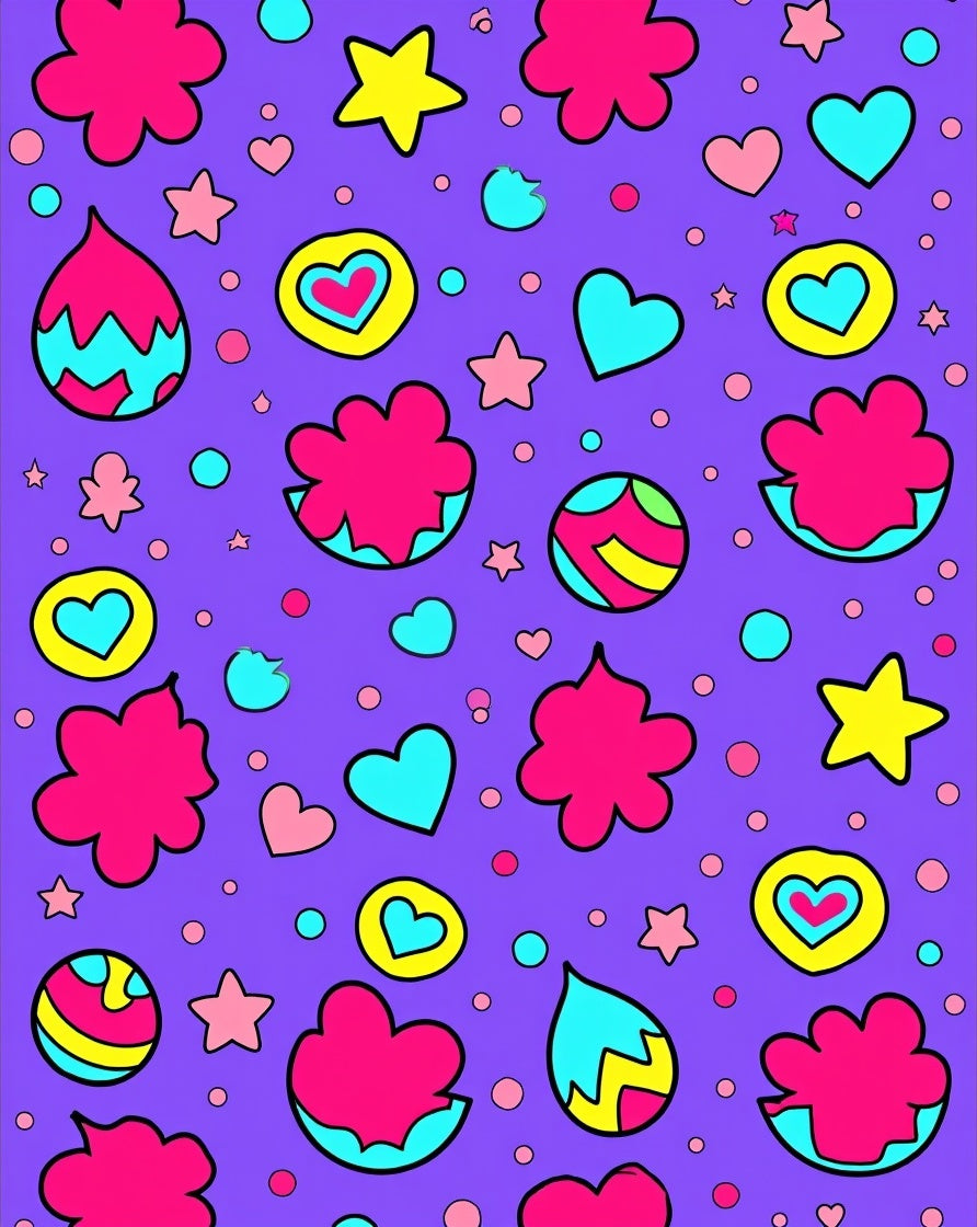 Vibrant Hearts Stars Shapes Pattern Rug