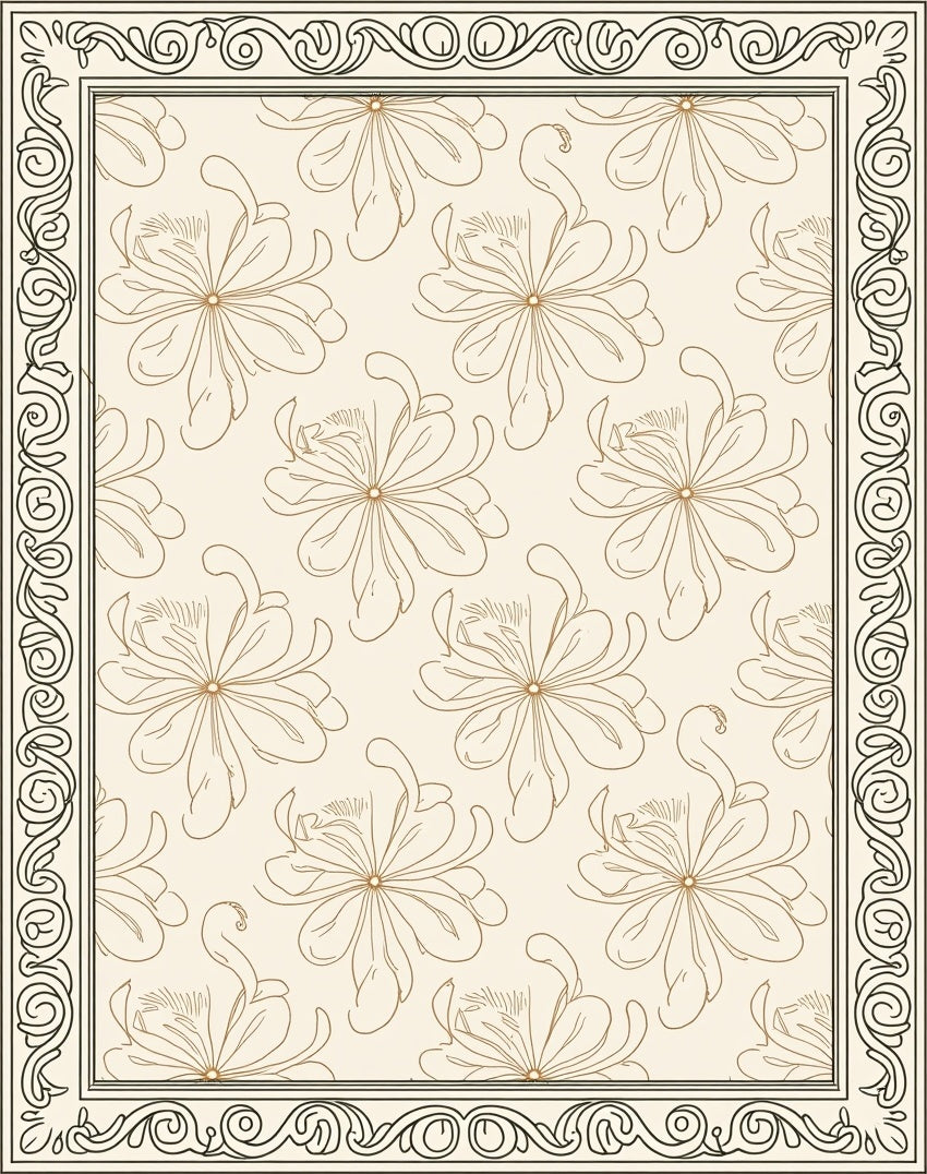 Elegant Floral Bordered Cream Rug