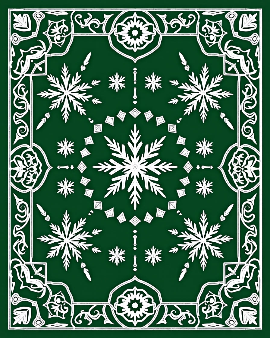 Emerald Green Snowflake Ornamental Rug