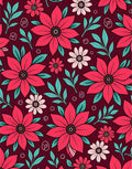 Crimson Pink Floral Foliage Arrangement Rug