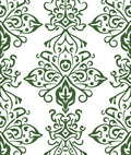 Ornate Green Damask Scroll Pattern Rug