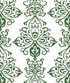 Ornate Green Damask Scroll Pattern Rug