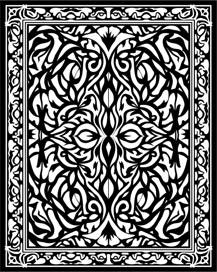 Ornate Black White Floral Pattern Rug