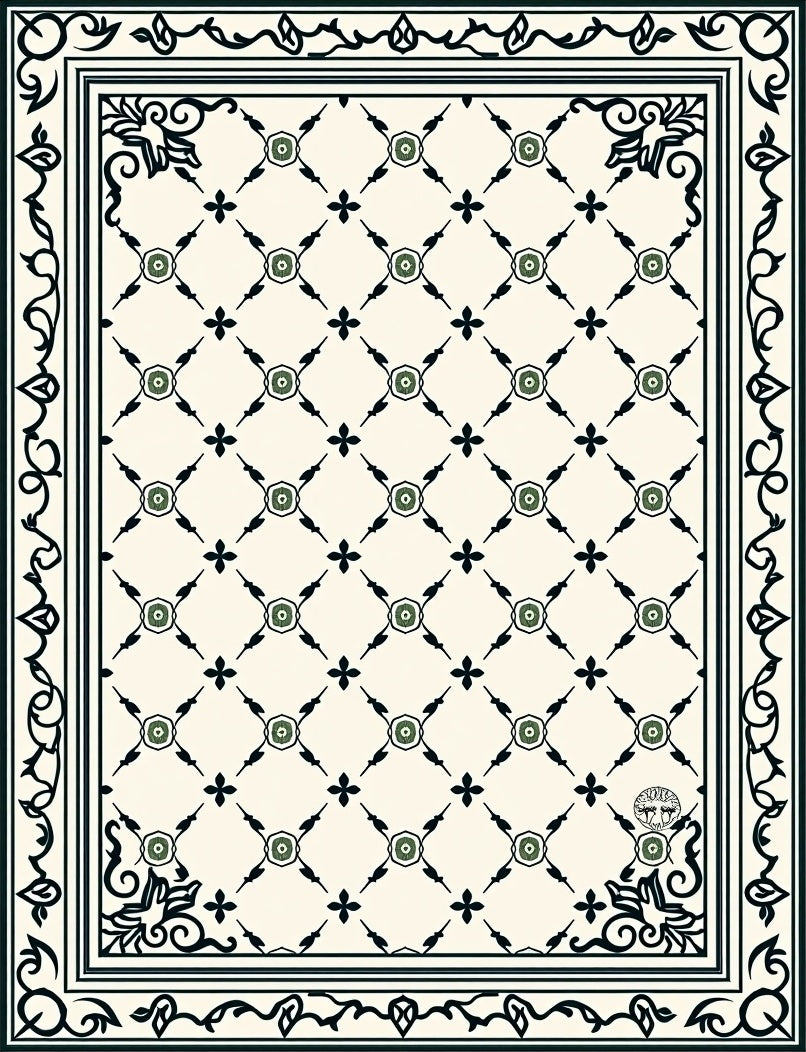 Classic Green Floral Lattice Pattern Rug