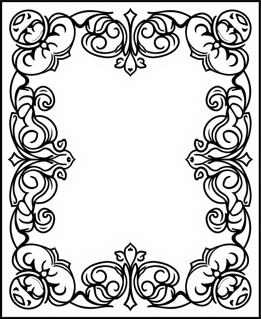 Ornate Scrollwork Classic Border Design Rug