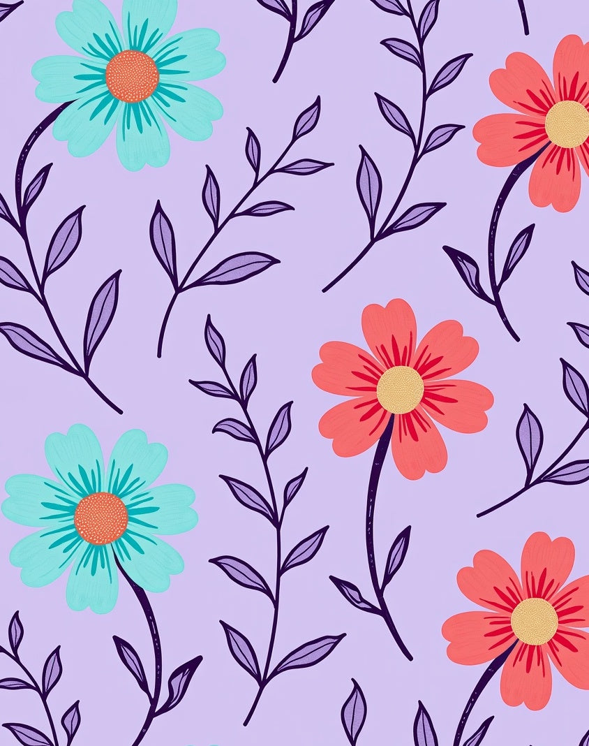 Coral Teal Floral Branch Pattern Rug