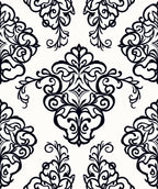 Elegant Floral Scroll Black White Design Rug