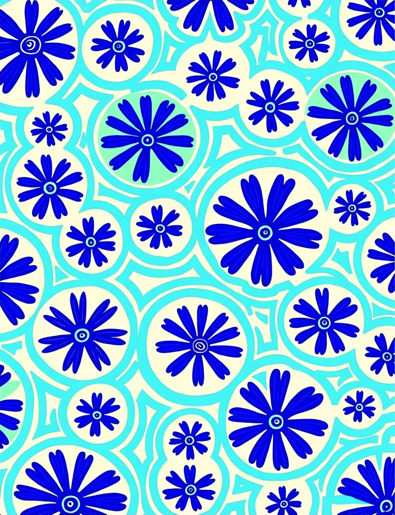 Abstract Blue Flower Circles Rug