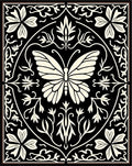 Black Butterfly Floral Garden Design Rug