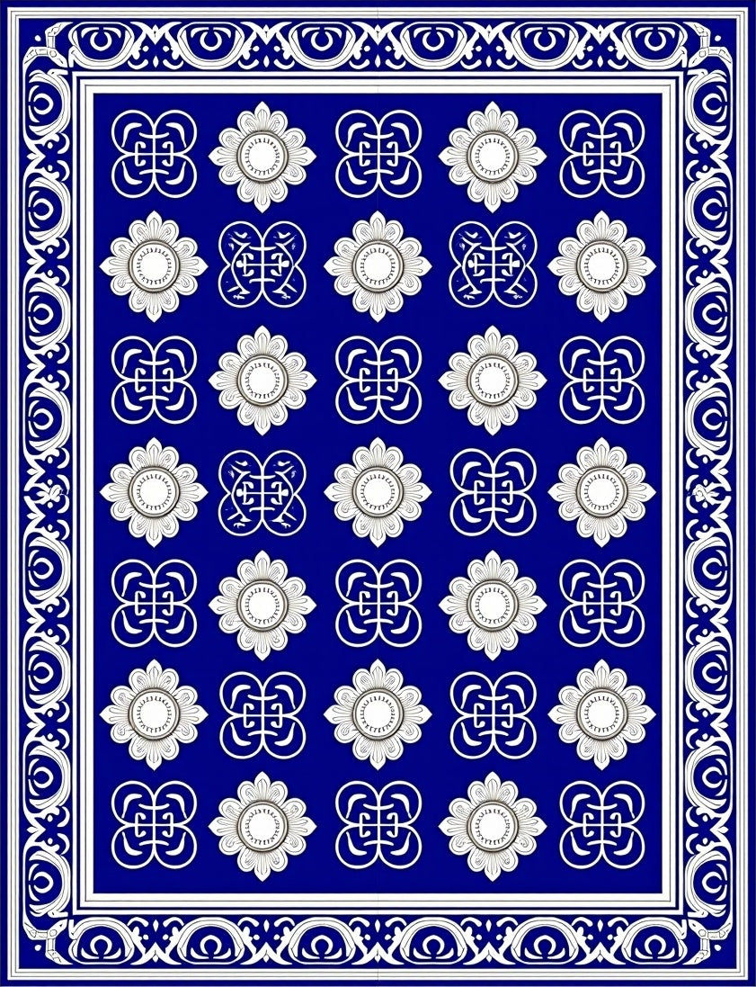Grand Royal Blue Floral Motif Rug