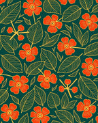 Orange Floral Leaf Pattern Rug