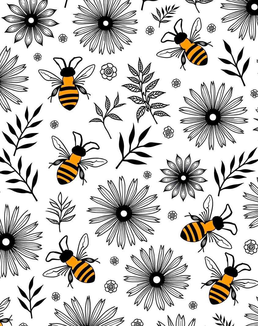 Whimsical Bees Daisy Pattern Rug