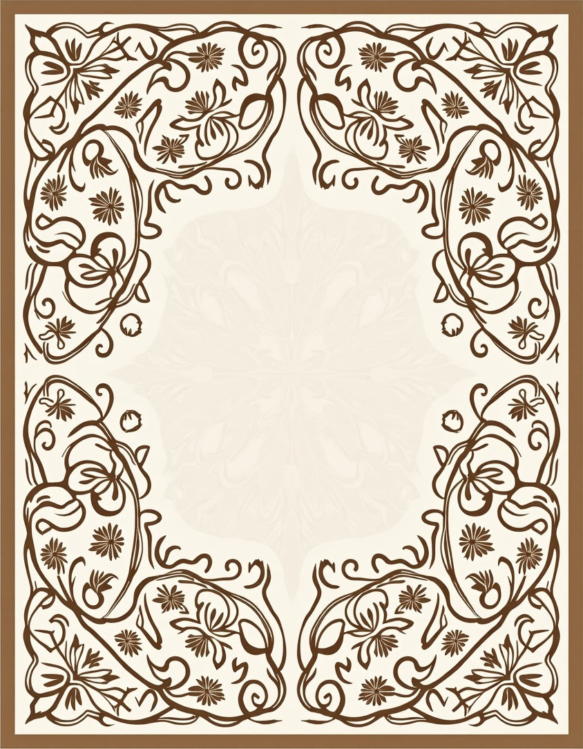 Floral Swirls Brown Cream Ornament Rug