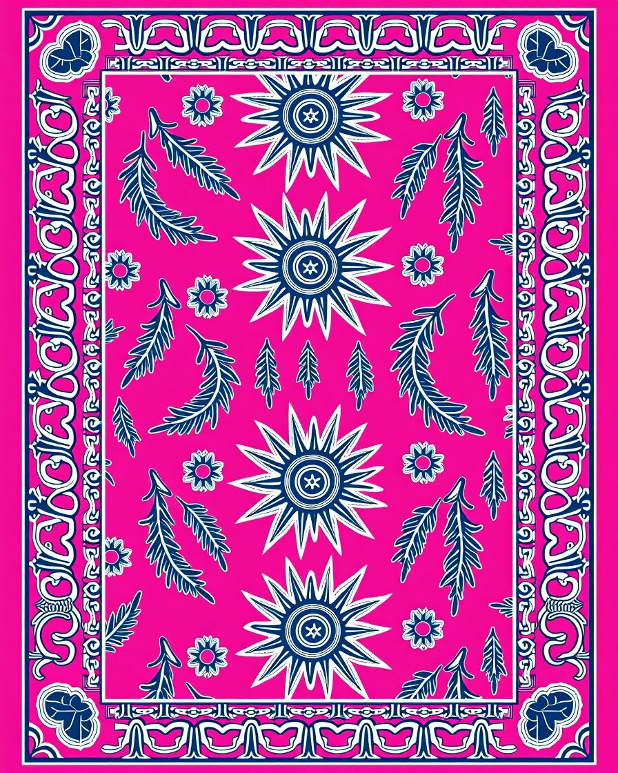 Bright Pink Starburst Leaf Medallion Rug